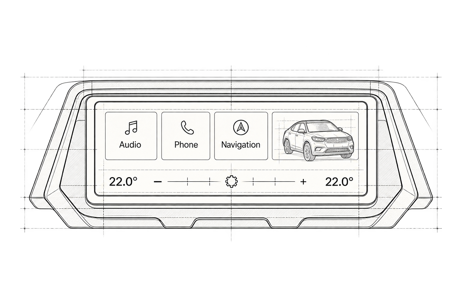 Technical illustration of an in-vehicle infotainment interface